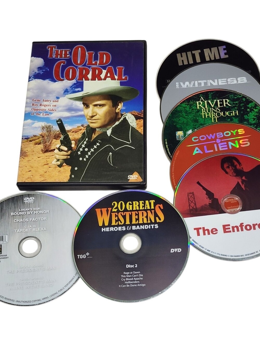 8pc Western DVDs - Old Corral, Cowboys & Aliens, River Runs Thru It, Etc